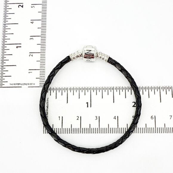 PANDORA Moments Woven Leather Bracelet with Silver Clasp in Black 17cm - Picture 9 of 10